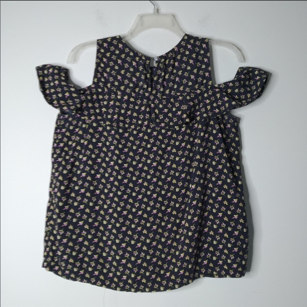 Loft | blue floral cold shoulder top. Size Large